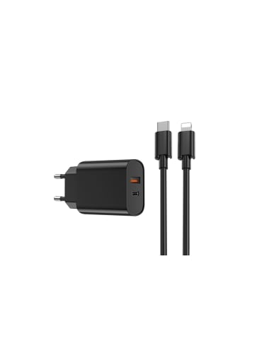 WIWU WIWU Wandladegerät Wi-U002 PD + QC 20W 1x USB 1x USB-C + Kabel in Schwarz