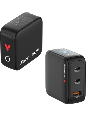 Verbatim Mini GaN Charger 100W Display 3 Ports USB-C Ladegerät Schnellladegerät