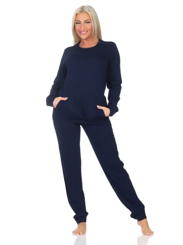 NORMANN Langarm Schlafanzug Pyjama Bündchen Tupfen Optik - 87021 in marine