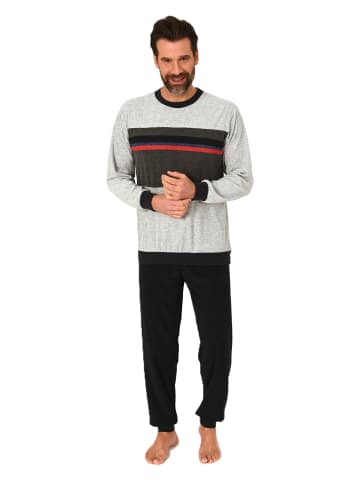 NORMANN Langarm Frottee Schlafanzug Pyjama Bündchen - 86651 in grau-mel.
