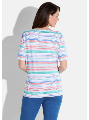 GOLDNER Kurzgröße:  Shirt in weiß / koralle / türkis / gemustert