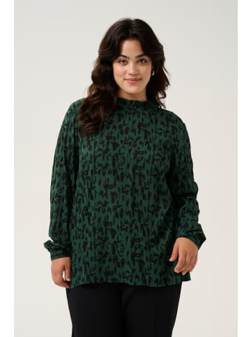 KAFFE curve Langarm-Bluse KClune in Green/Black Graphic Print