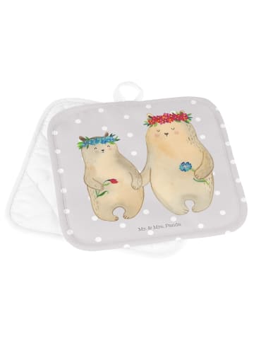 Mr. & Mrs. Panda Topflappen Bären mit Blumenkranz ohne Spruch in Grau Pastell