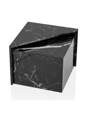 KADIMA DESIGN Couchtisch 2er Set MONOBLOC Hochglanz Sofatisch mit Marmor in Schwarz