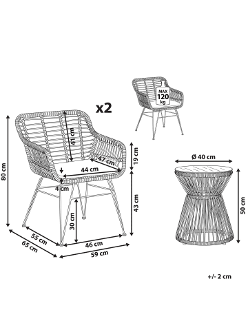 Beliani 5-tlg Bistro Set TRESTINA in Naturfarben/Beige/Schwarz
