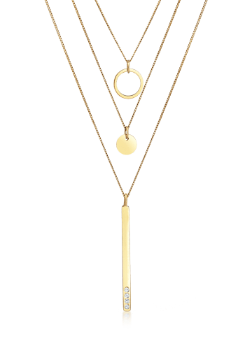 Elli Halskette 925 Sterling Silber Geo, Kreis, Rechteck in Gold