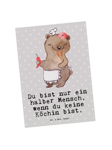 Mr. & Mrs. Panda Postkarte Köchin Herz mit Spruch in Grau Pastell