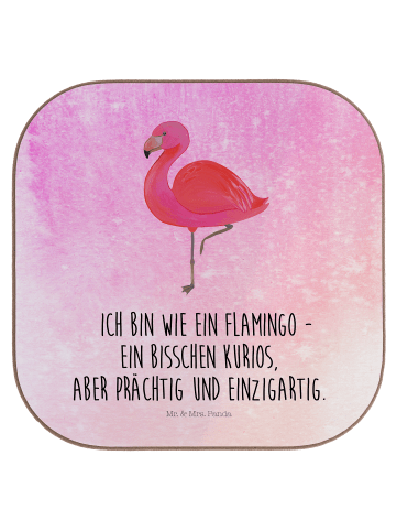 Mr. & Mrs. Panda Glas-Untersetzer Flamingo Classic mit Spruch in Aquarell Pink