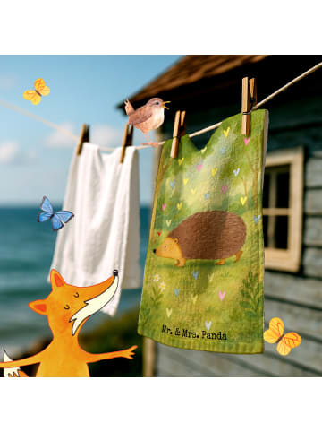 Mr. & Mrs. Panda Gästehandtuch Igel Herzen Design ohne Spruch in Weiß