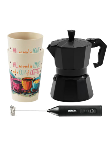 Stoneline Espressokocher-Set | 170 ml | 4-teilig in Schwarz