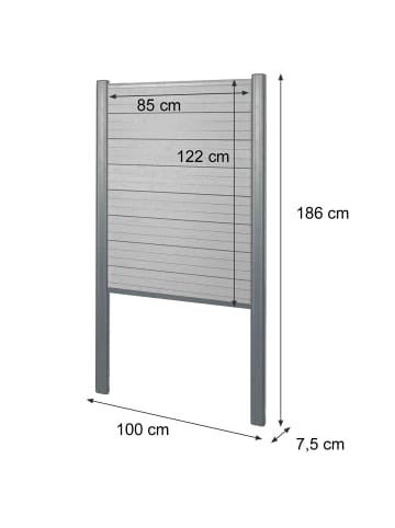 MCW WPC-Sichtschutz Savoie mit Alu-Pfosten, Basiselement schmal, 100cm grau