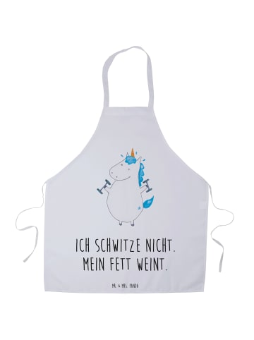 Mr. & Mrs. Panda Kochschürze Einhorn Fitness mit Spruch in Weiß