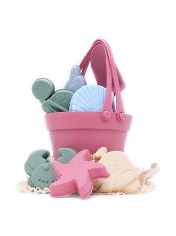 Intirilife Sandspielzeug 9-tlg. Set Silikon Kinder Strand Spielzeug in Brombeer-Rosa