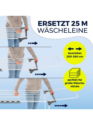 EASYmaxx Wäscheständer ausziehbar 201-258x56x100cm weiß/grau Weiß