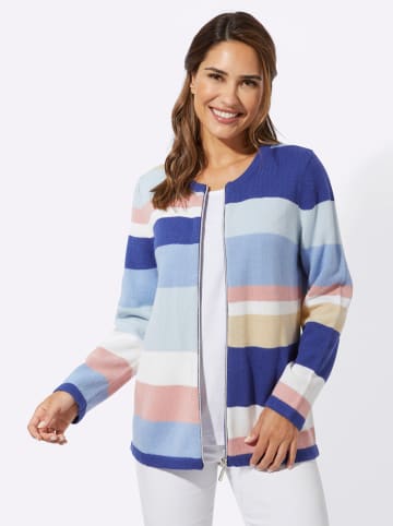 Sieh an! Jacquardstrickjacke in ecru-royalblau-gemustert
