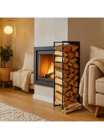 relaxdays Kaminholzregal in Schwarz - (B)25 x (H)100 x (T)25 cm