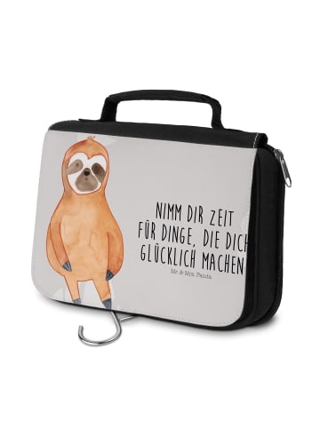Mr. & Mrs. Panda Kulturtasche Faultier Zufrieden mit Spruch in Grau Pastell