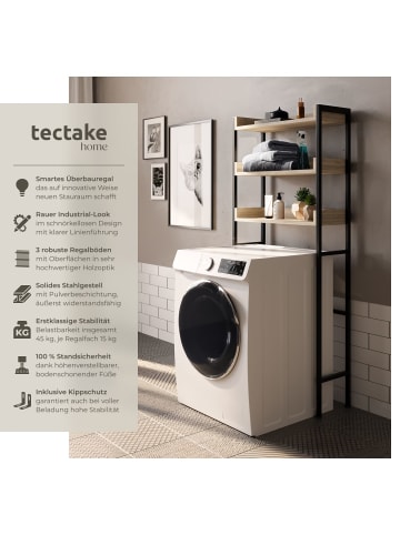 tectake Badezimmerregal Seattle inklusive Kippschutz, Industrial Holz hell, Eiche Sonoma