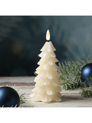 MARELIDA LED Kerze Tannenbaum flackernd Echtwachs H: 16cm in creme