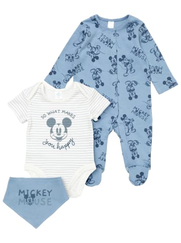 Disney 3tlg Set Strampler + Body + Lätzchen Disney in weiß hellblau