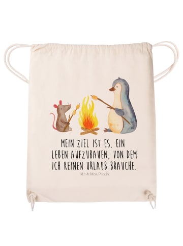 Mr. & Mrs. Panda Sportbeutel Pinguin Lagerfeuer mit Spruch in Creme