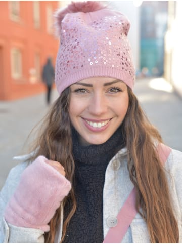 styleBREAKER Feinstrick Bommelmütze in Altrose