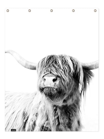 Juniqe Duschvorhang "Highland Cattle Frida 2" in Grau & Weiß