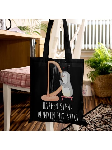 Mr. & Mrs. Panda Schultertasche Harfe mit Stil mit Spruch in Schwarz