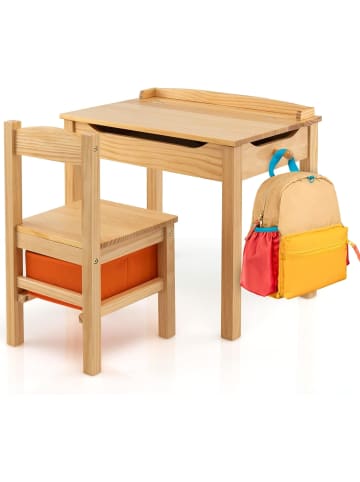 COSTWAY Kindertisch mit Stuhl in Hellbraun