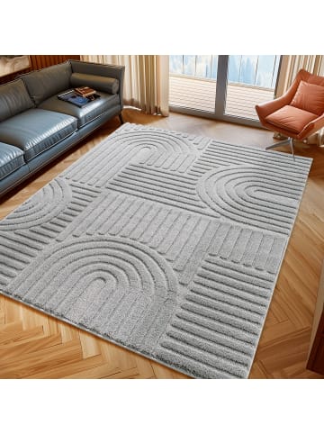 KADIMA DESIGN Teppich Hochflor Skandi-Boho Muster Polypropylen Wohnzimmer in Silber