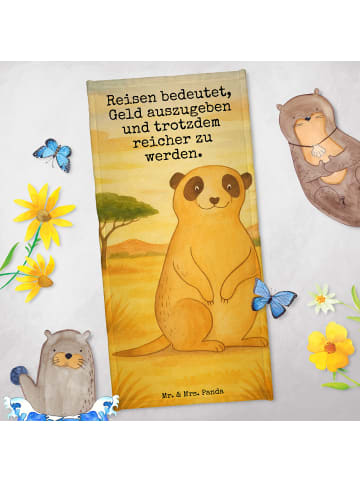 Mr. & Mrs. Panda Badehandtuch Erdmännchen Design mit Spruch in Sandig