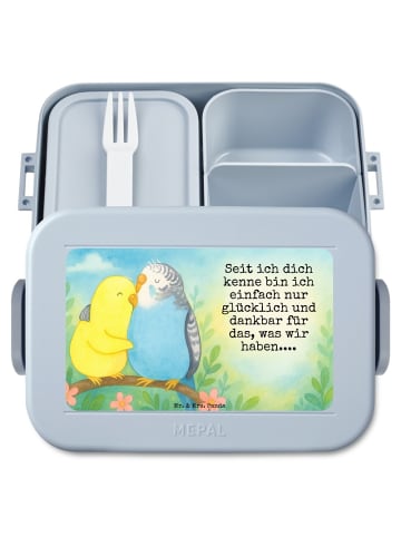 Mr. & Mrs. Panda Lunchbox Wellensittich Liebe Design mit Spruch in Blau Pastell