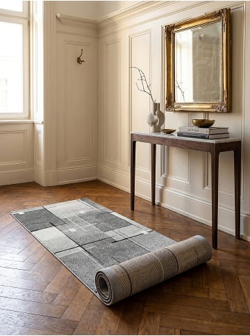 KADIMA DESIGN Niederflor-Teppich Patchwork pflegeleicht Wohnzimmer Schlafzimmer Flur in Rot-Grau