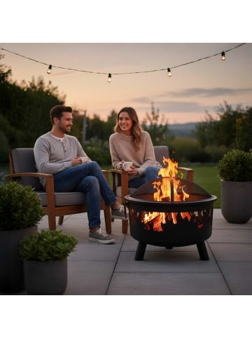 relaxdays Feuerschale in Schwarz - (H)62 x Ø 66 cm