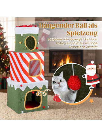 COSTWAY 3-stöckig Katzenhöhle Weihnachten 120 cm in Grün
