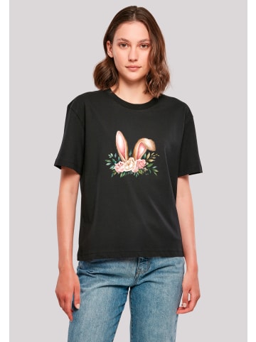 F4NT4STIC Tee Blumen Osterhasen Ohren Dekor in schwarz