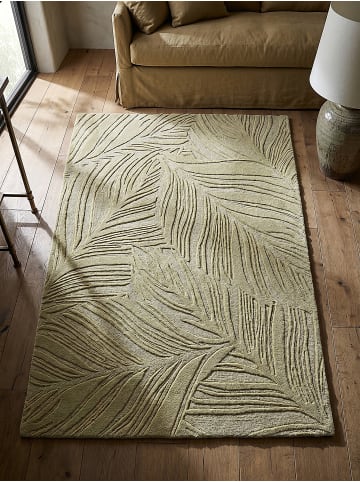 KADIMA DESIGN Wollteppich Kurzflor LEVEN Floral Naturfaser Wohnzimmer in Grün-Beige