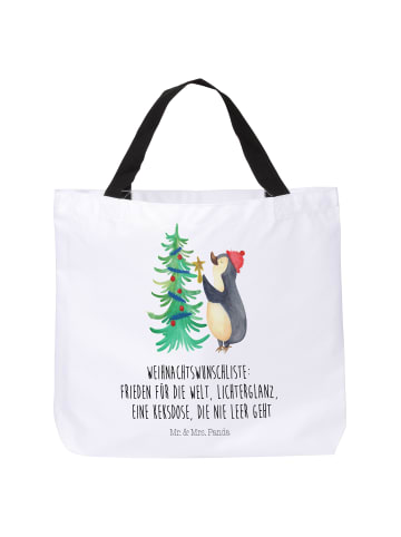 Mr. & Mrs. Panda Shopper Tasche Pinguin Weihnachtsbaum mit Spruch in Weiß