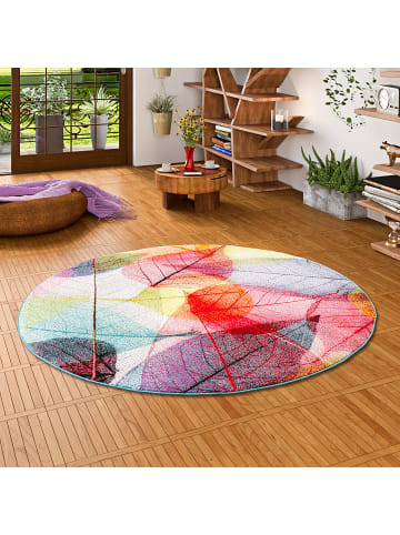 Pergamon Teppich Faro Tropical Blätter Rund in bunt