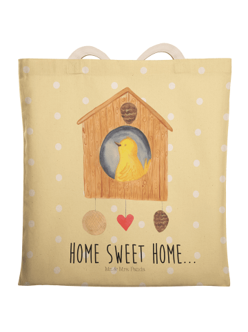 Mr. & Mrs. Panda Stofftasche Vogelhaus Home mit Spruch in Gelb Pastell