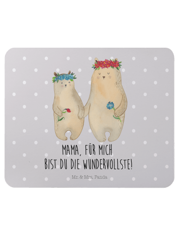 Mr. & Mrs. Panda Mousepad Bären mit Blumenkranz mit Spruch in Grau Pastell
