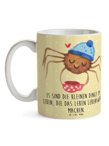 Mr. & Mrs. Panda Porzellantasse Spinne Agathe Kaffee mit Spruch in Gelb Pastell