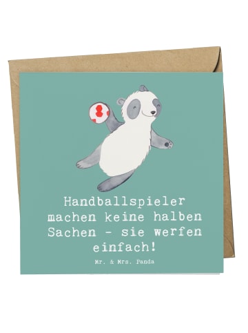 Mr. & Mrs. Panda Geburtskarte Handball Wurf mit Spruch in Meeresbrise