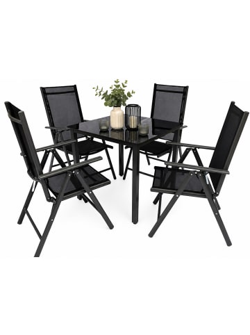 VCM 5 tlg. Alu Glas Tisch Gartenset Sitzgruppe 80 SW in Anthrazit