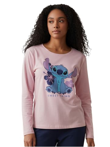 Lilo & Stitch Disney Lilo & Stitch Schlafanzug Pyjama Set Langarm Oberteil in blau/rosa