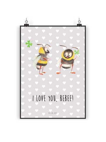 Mr. & Mrs. Panda Poster Bienen Paar mit Spruch in Grau Pastell