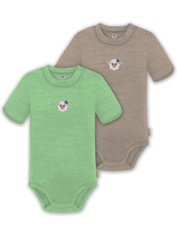 Normani Outdoor Sports 2er Set Doppelpack Baby Merino Body in Grün/Beige