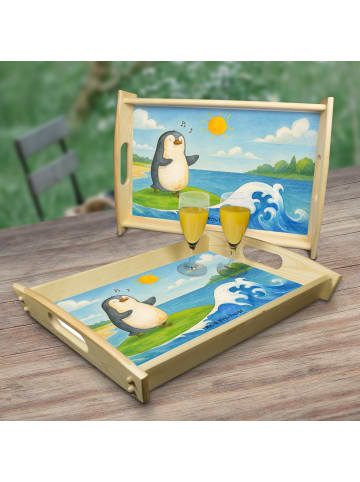 Mr. & Mrs. Panda Sofa Tablett Pinguin Surfer Design ohne Spruch in Weiß
