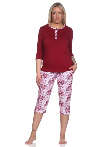 NORMANN Kurzarm Pyjama Caprihose floralem print in rot