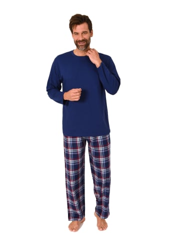 NORMANN Schlafanzug lang Pyjama FlanellHose Karo - 88228 in navy1